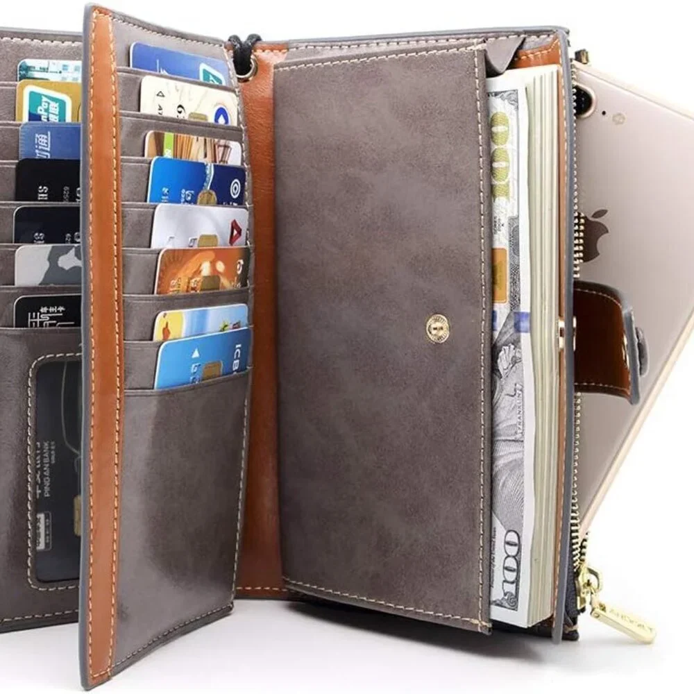 Genuine Leather RFID Wallet with Large Capacity, Card Slots, Coin Pocket